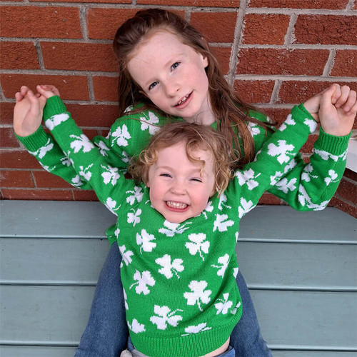 T7658 Irish Kids Sweater With Charming Shamrock Design ShamrockGift.com
