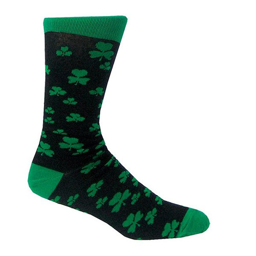 Tradtional Craft Black and Green Shamrock Adult Socks T9004-OS ShamrockGift.com