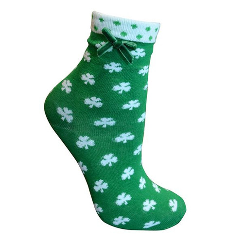 Ladies White Shamrock Ankle Socks T9313-OS ShamrockGift.com