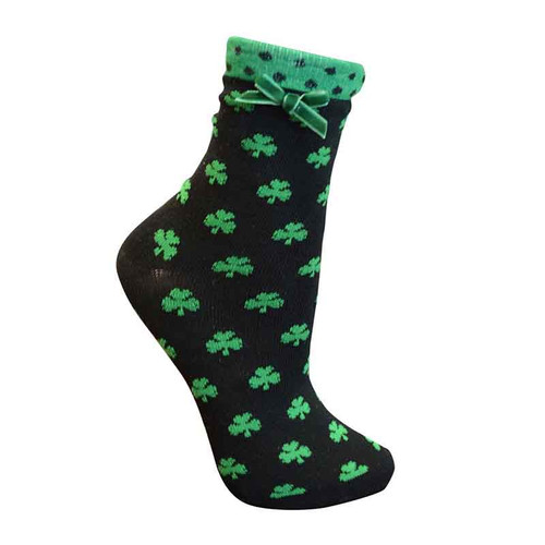 Traditional Craft Ladies Black Shamrock Ankle Socks T9314-OS ShamrockGift.com