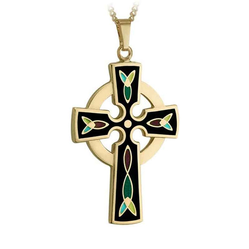 Solvar Gold Plated Cross Pendant - Black TG4154/BK Shamrockgift.com