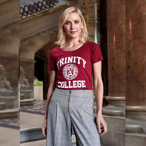 Traditional Craft Burgundy/White Trinity College Seal Ladies Tee-Shirt TRIN4000 ShamrockGift.com