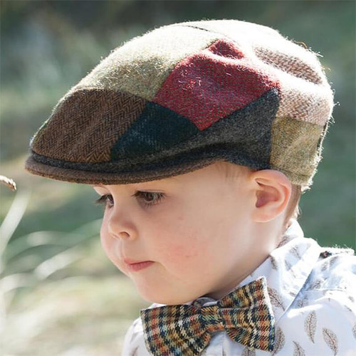 VC1-Patch Children's Vintage Patchwork Tweed Cap Lifestyle Closeup View ShamrockGift.com