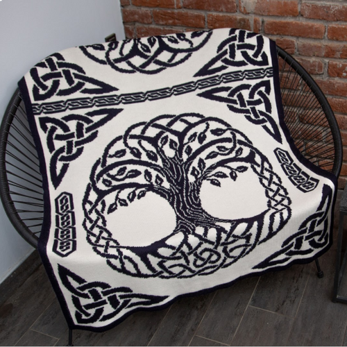 SAOL Tree of Life Trinity Knot Throw Navy AWT317-OS ShamrockGift.com