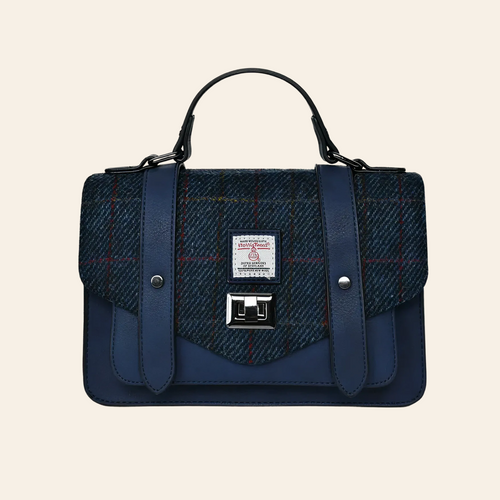 ISL-8333 Harris Tweed Large Ladies Satchel Navy Over Check ShamrockGift.com