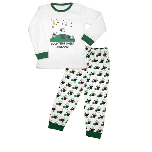 KPCS-WH/GR-  Irish Sheep Kids Pajamas ShamrockGift.Com