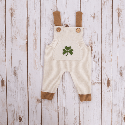 NK202SH White + Brown Shamrock Baby Knit Overalls Natural 
ShamrockGift.Com