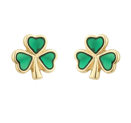 Solvar GOLD PLATED MEDIUM ENAMEL SHAMROCK STUD S3110 ShamrockGift.com